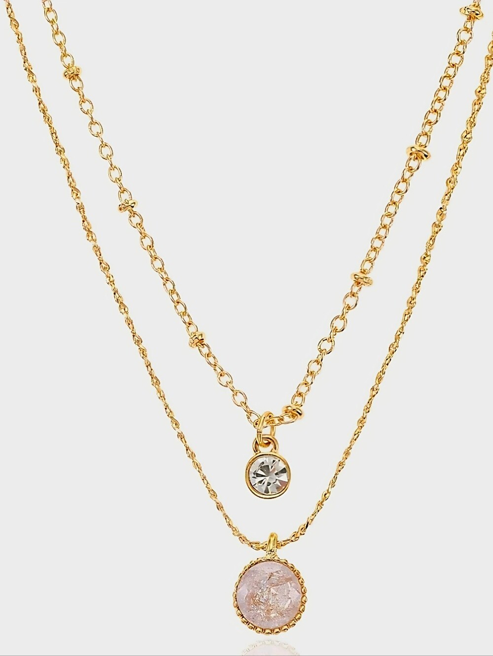 Time and Tru Women’s Layered Pendant Necklace with Cubic Zirconia, 15" & 18"